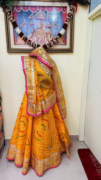 Pure Kota Doria Bandhej Gottapatti Lehenga by pcd