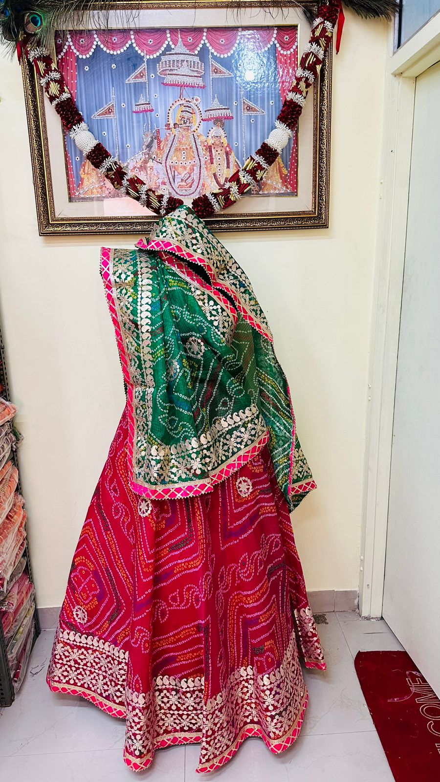 Pure Kota Doria Bandhej Gottapatti Lehenga by pcd