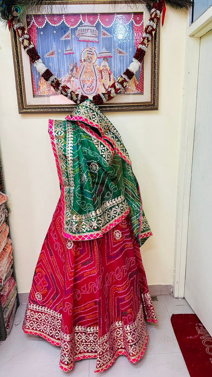 Pure Kota Doria Bandhej Gottapatti Lehenga by pcd
