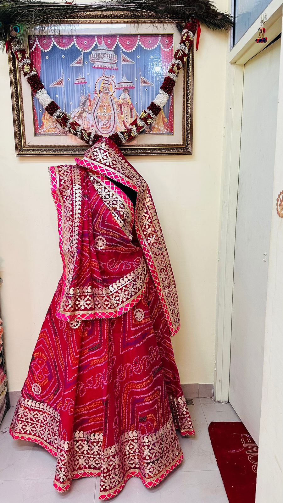 Pure Kota Doria Bandhej Gottapatti Lehenga by pcd