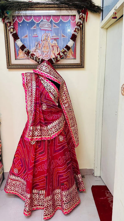Pure Kota Doria Bandhej Gottapatti Lehenga by pcd