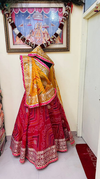 Pure Kota Doria Bandhej Gottapatti Lehenga by pcd