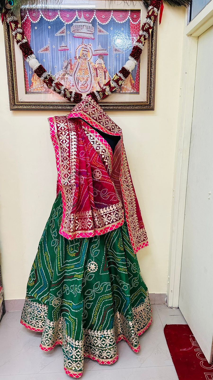 Pure Kota Doria Bandhej Gottapatti Lehenga by pcd