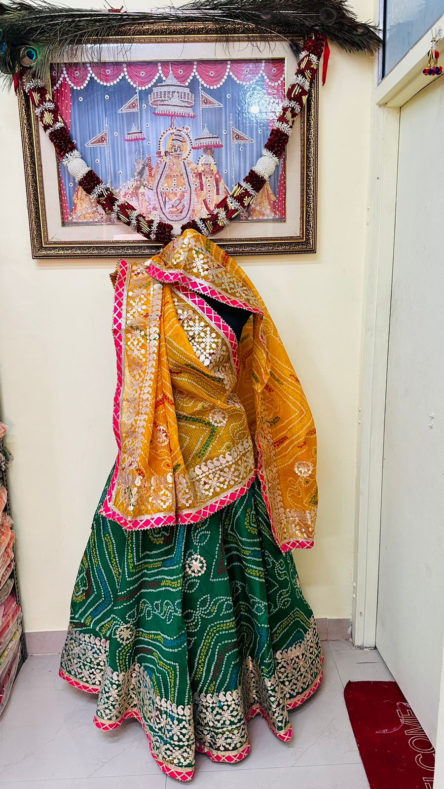 Pure Kota Doria Bandhej Gottapatti Lehenga by pcd