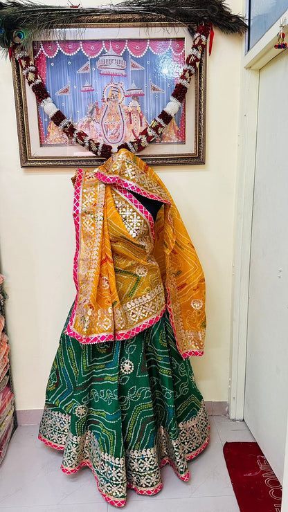 Pure Kota Doria Bandhej Gottapatti Lehenga by pcd