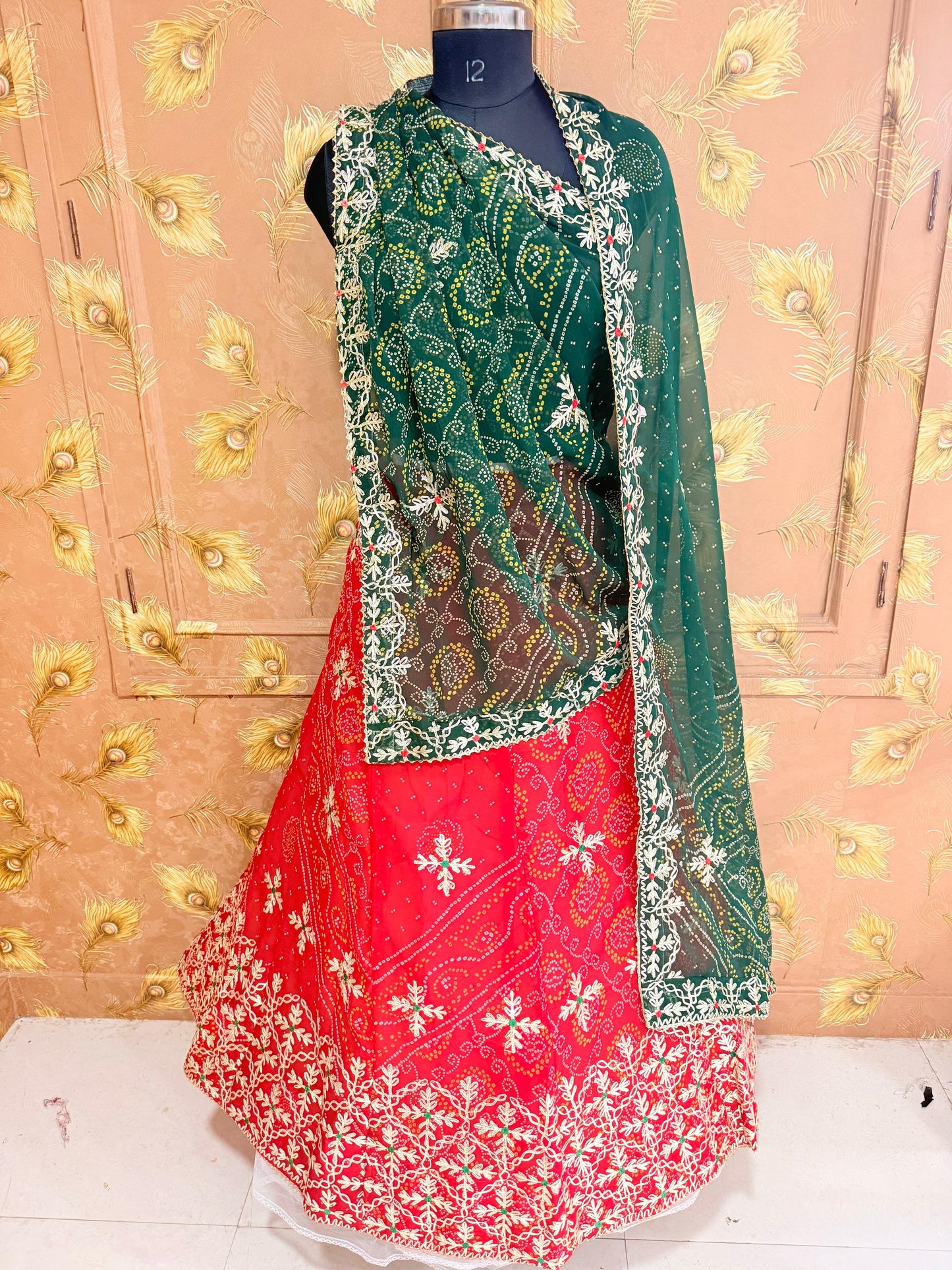 Royal Festive Wear Georgette Bandhani Lehenga by pcd  red green
