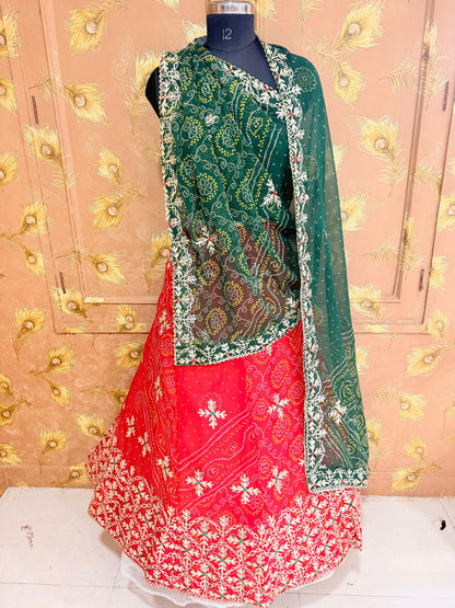 Royal Festive Wear Georgette Bandhani Lehenga by pcd  red green