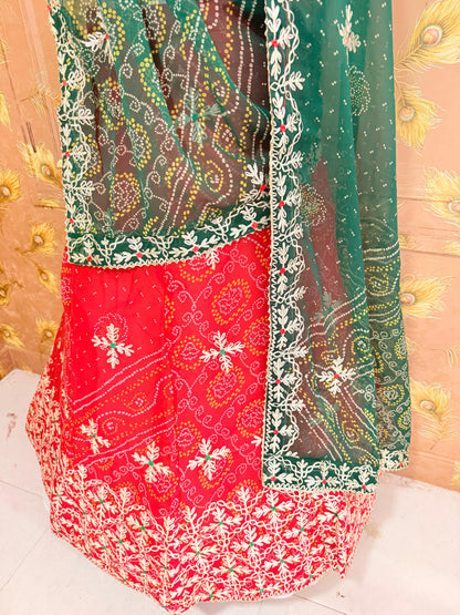 Royal Festive Wear Georgette Bandhani Lehenga by pcd  red green