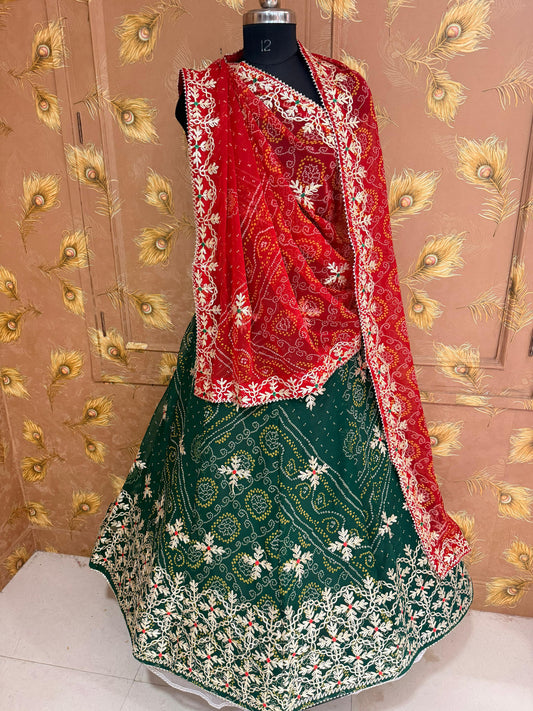 Royal Festive Wear Georgette Bandhani Lehenga by pcd green red