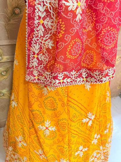 Royal Festive Wear Georgette Bandhani Lehenga by pcd yellow red