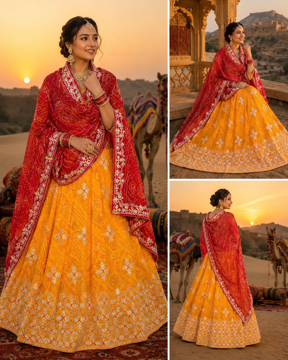 Royal Festive Wear Georgette Bandhani Lehenga by pcd yellow red