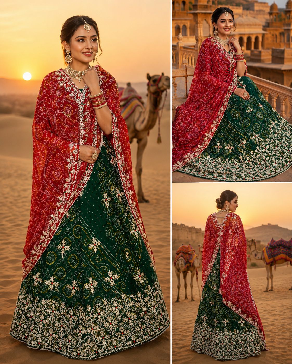 Royal Festive Wear Georgette Bandhani Lehenga by pcd green red