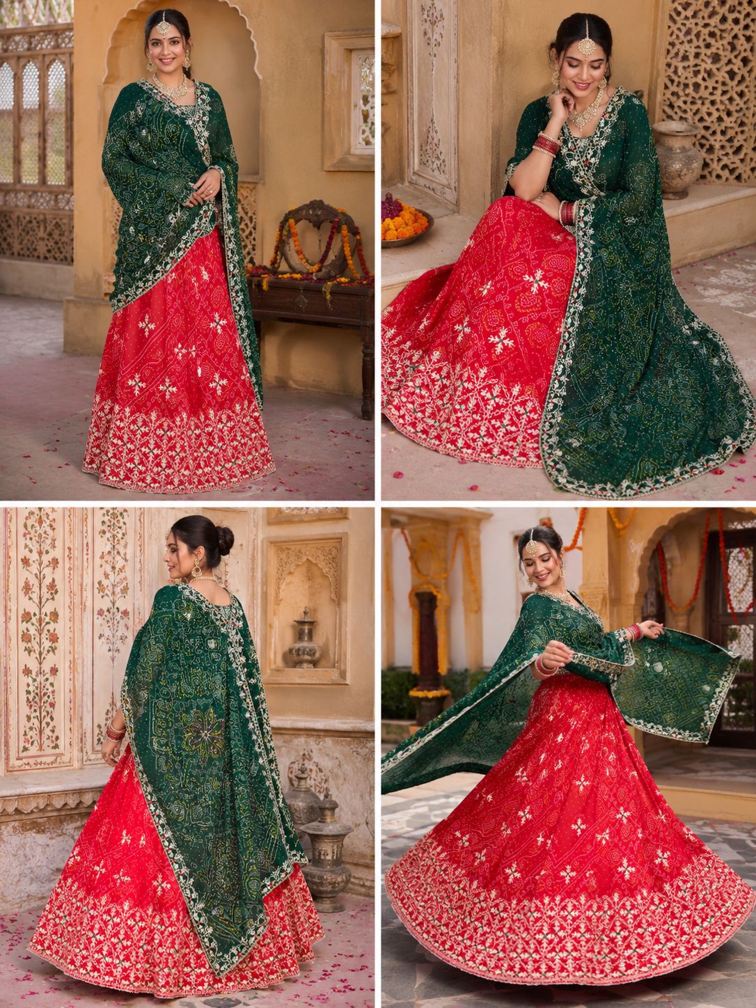 Royal Festive Wear Georgette Bandhani Lehenga by pcd  red green