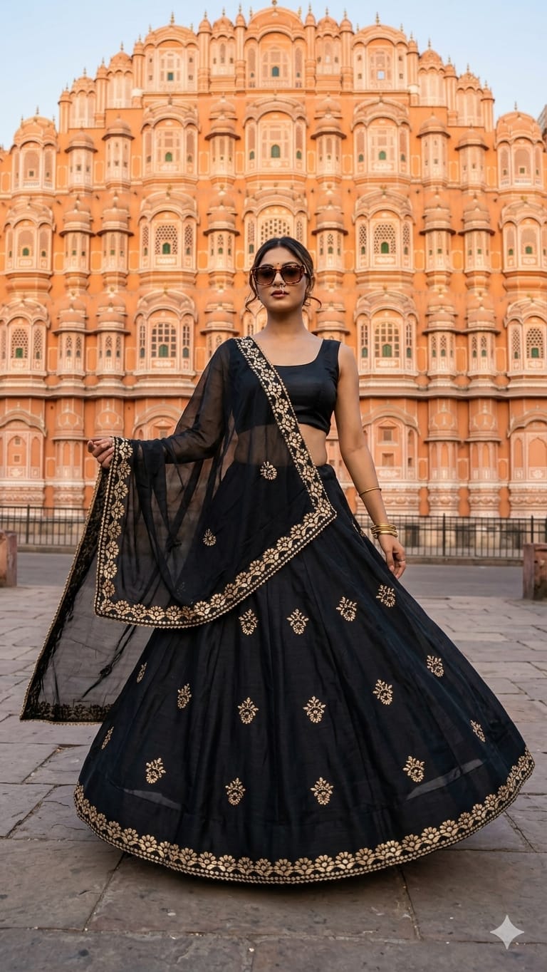 Nylone Chinon Gotta patti Work dubal colour Lehenga by pcd