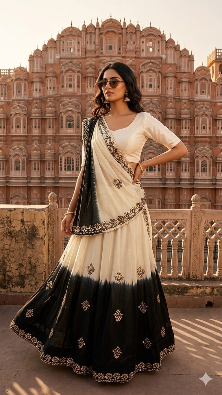 Nylone Chinon Gotta patti Work dubal colour Lehenga by pcd