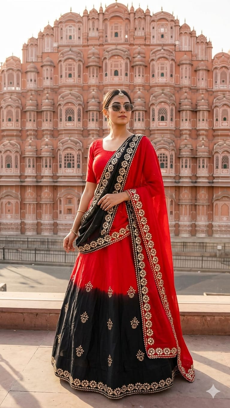Nylone Chinon Gotta patti Work dubal colour Lehenga by pcd
