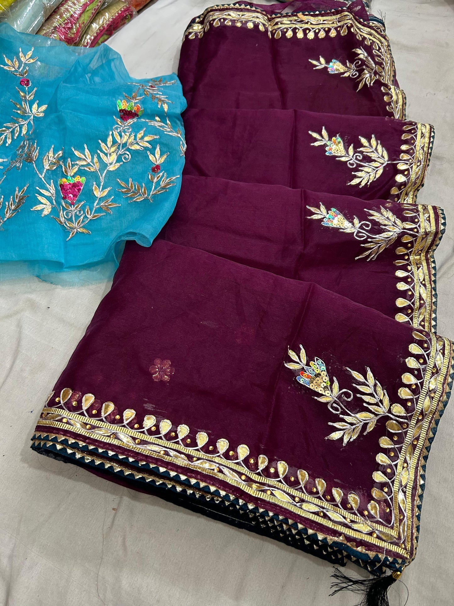 Pure organza with beautiful hand gota patti saree by pcd