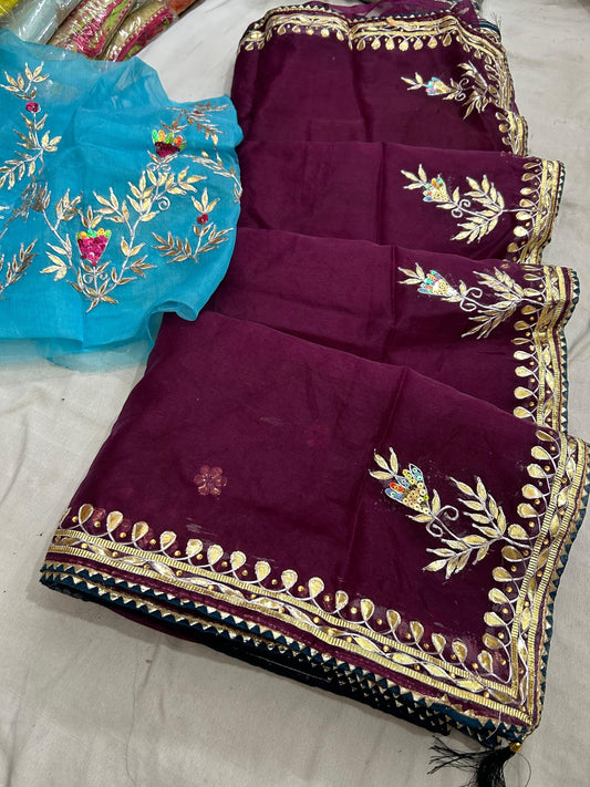Pure organza with beautiful hand gota patti saree by pcd