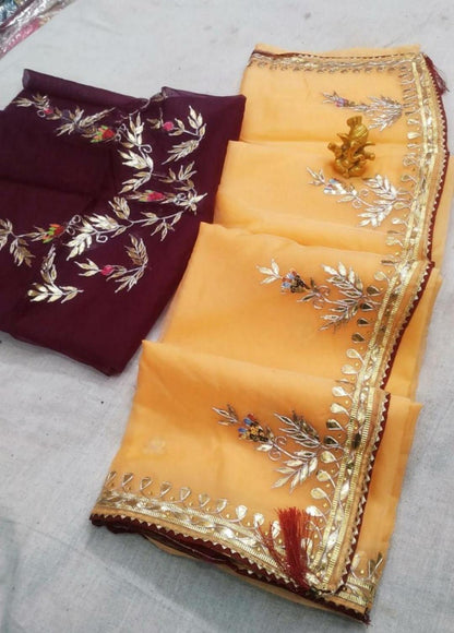 Pure organza with beautiful hand gota patti saree by pcd