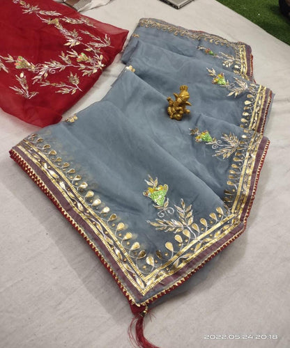 Pure organza with beautiful hand gota patti saree by pcd