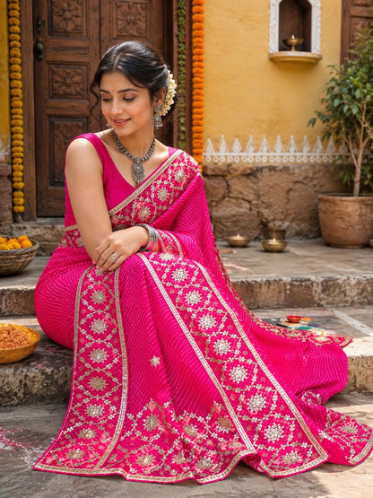 Special New One Rajasthani Leheriya With Gota Patti Handwork Mothra Saree
