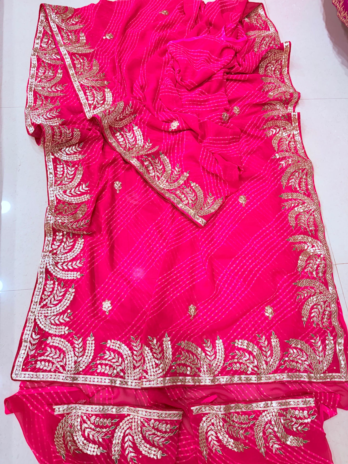 Special New One  Jaipuri Rajwadi Leheriya With Gota Patti Handwork Mothra Saree BY PCD