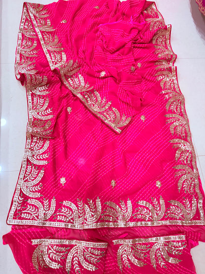 Special New One  Jaipuri Rajwadi Leheriya With Gota Patti Handwork Mothra Saree BY PCD