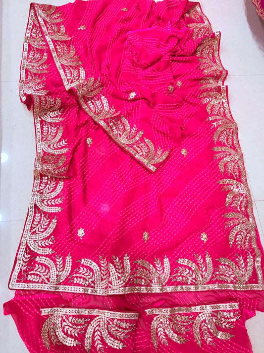 Special New One  Jaipuri Rajwadi Leheriya With Gota Patti Handwork Mothra Saree BY PCD