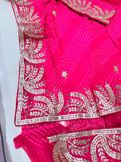 Special New One  Jaipuri Rajwadi Leheriya With Gota Patti Handwork Mothra Saree BY PCD