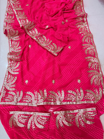 Special New One  Jaipuri Rajwadi Leheriya With Gota Patti Handwork Mothra Saree BY PCD