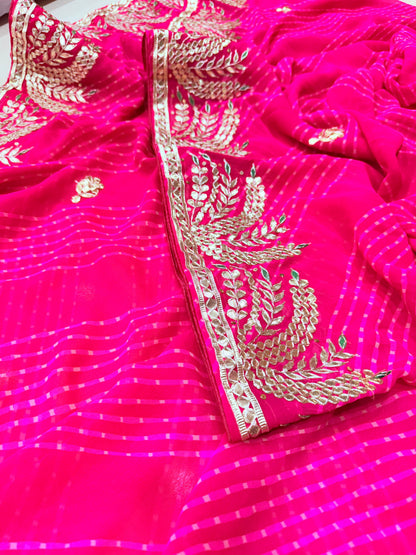 Special New One  Jaipuri Rajwadi Leheriya With Gota Patti Handwork Mothra Saree BY PCD