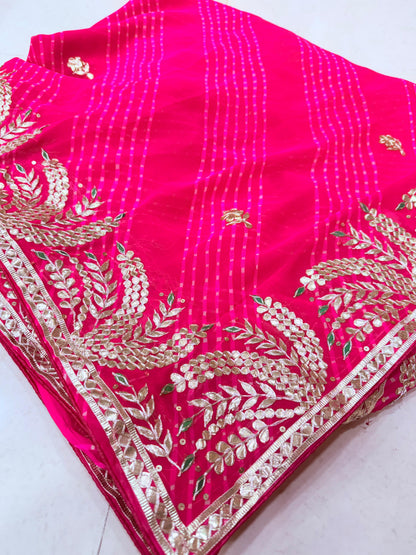 Special New One  Jaipuri Rajwadi Leheriya With Gota Patti Handwork Mothra Saree BY PCD