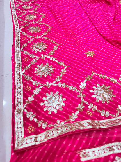 Special New One Rajasthani Leheriya With Gota Patti Handwork Mothra Saree