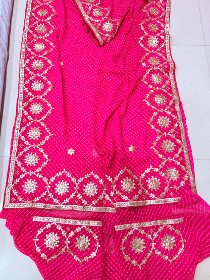 Special New One Rajasthani Leheriya With Gota Patti Handwork Mothra Saree
