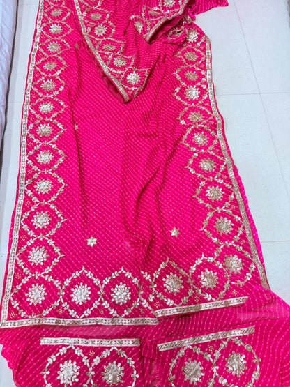 Special New One Rajasthani Leheriya With Gota Patti Handwork Mothra Saree