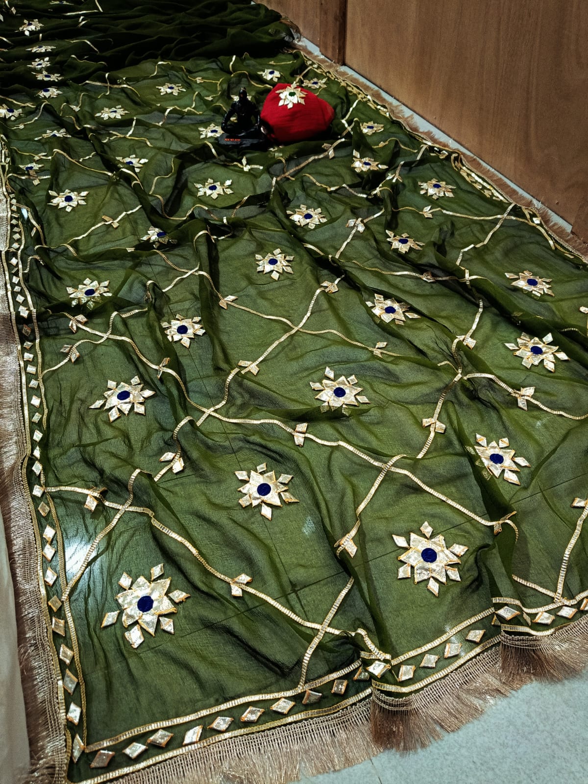 New Luxury Soft Chiffon Saree with Royal Handmade Kaccha Gotapatti Work Saree