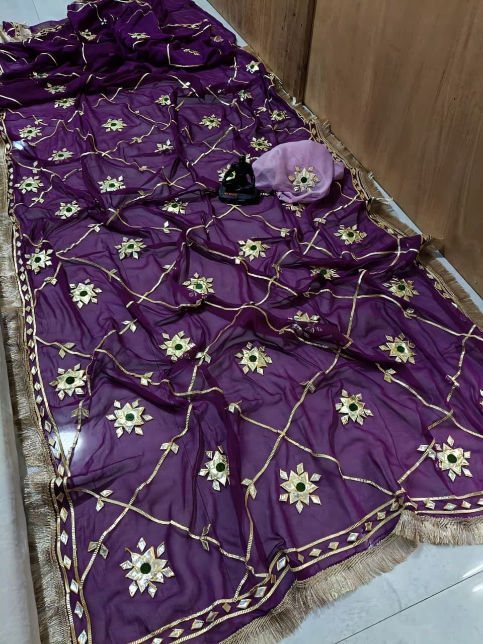 New Luxury Soft Chiffon Saree with Royal Handmade Kaccha Gotapatti Work Saree
