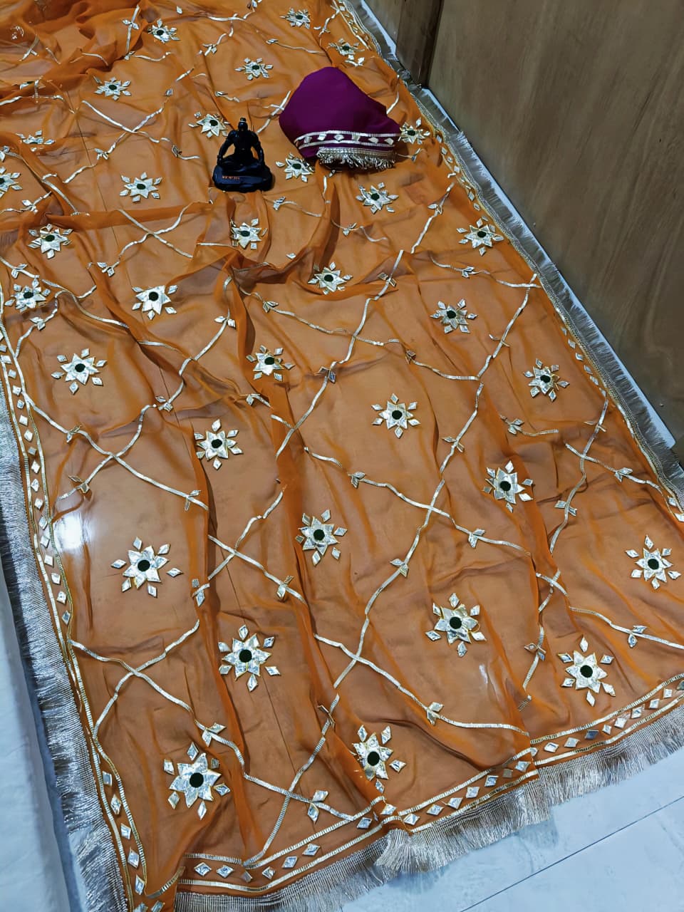 New Luxury Soft Chiffon Saree with Royal Handmade Kaccha Gotapatti Work Saree