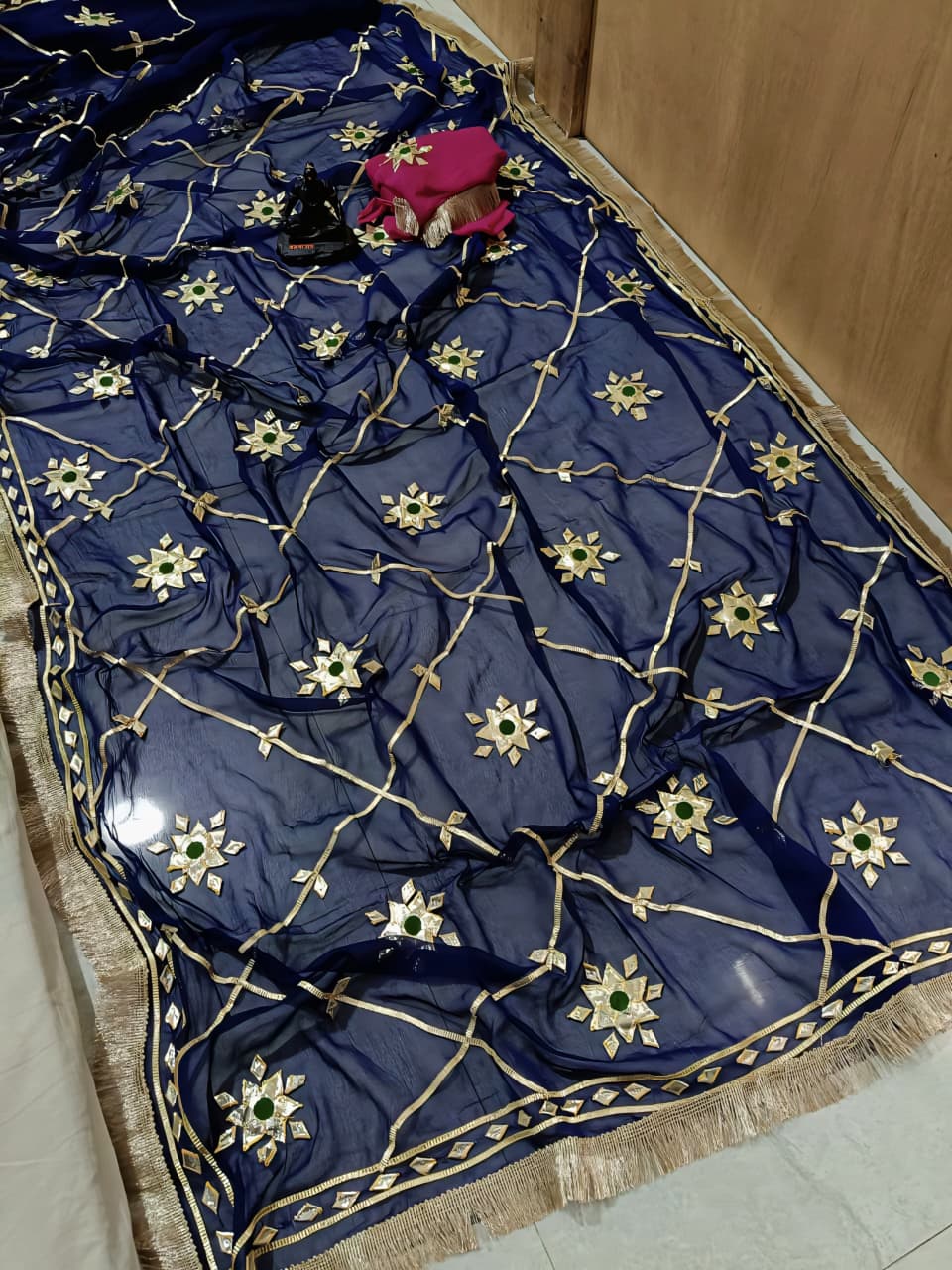 New Luxury Soft Chiffon Saree with Royal Handmade Kaccha Gotapatti Work Saree
