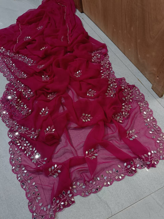 New Royal georgette hand mirror work saree by pcd