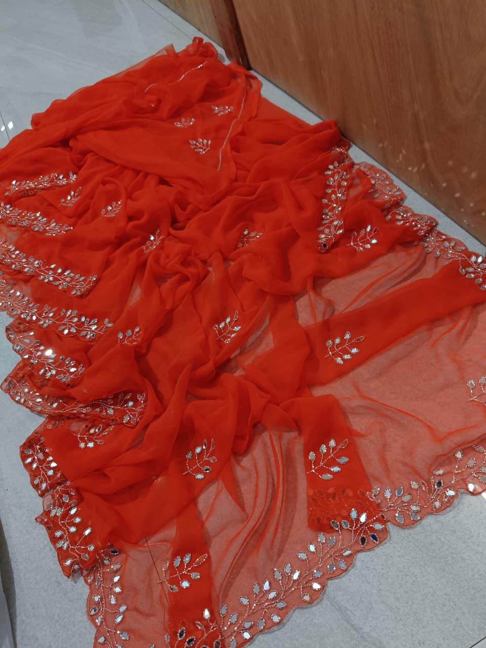 New Royal georgette hand mirror work saree by pcd