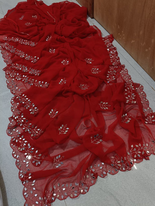 New Royal georgette hand mirror work saree by pcd