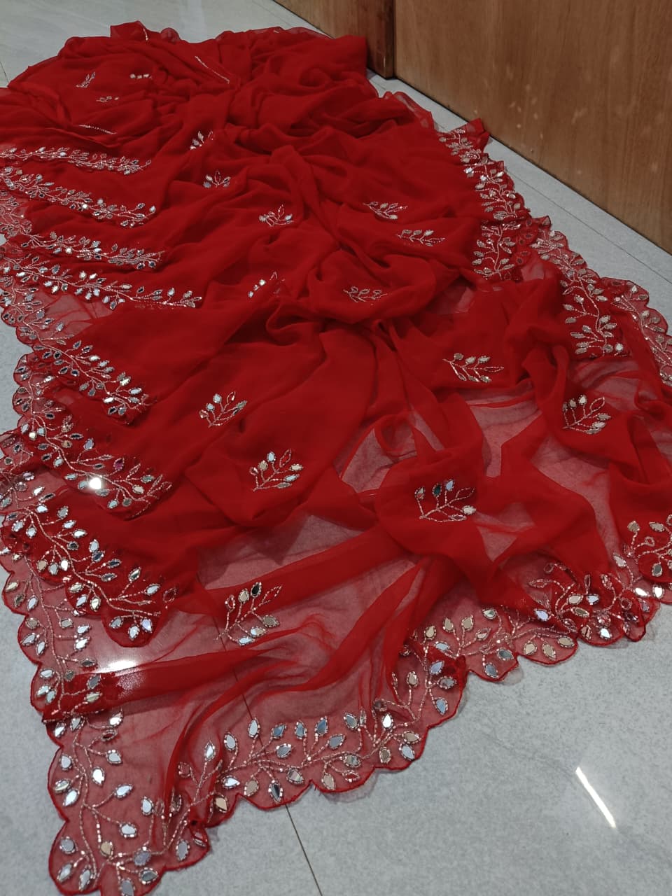 New Royal georgette hand mirror work saree by pcd