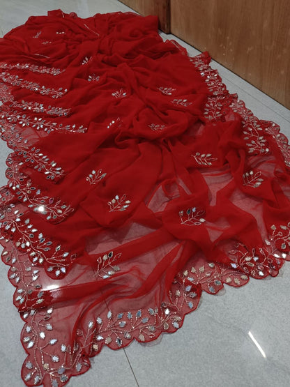 New Royal georgette hand mirror work saree by pcd