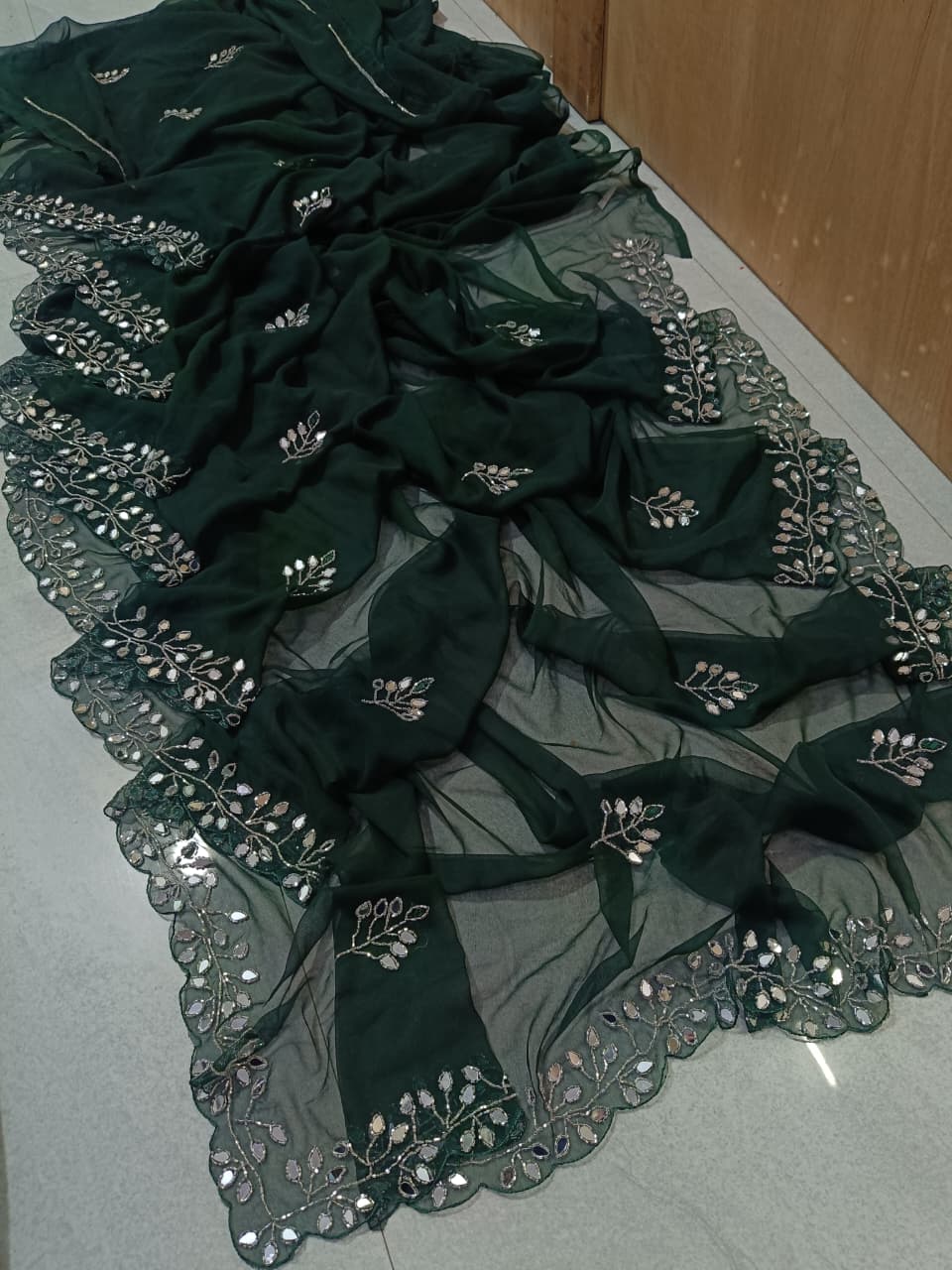 New Royal georgette hand mirror work saree by pcd