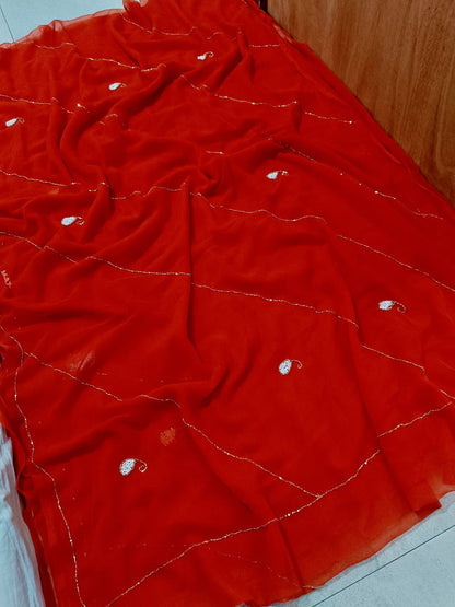 Special Classic Traditional Saree in Royal Georgette Fabric with hand work by pcd