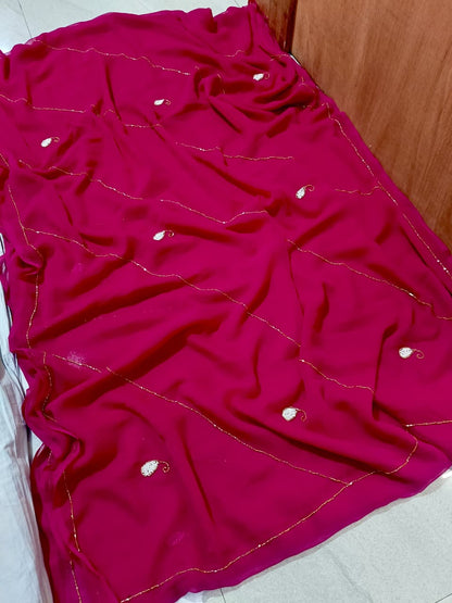 Special Classic Traditional Saree in Royal Georgette Fabric with hand work by pcd