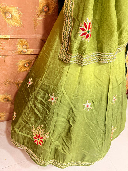 NEW UPADA SILK GOTA PATTI LEHENGA BY PCD