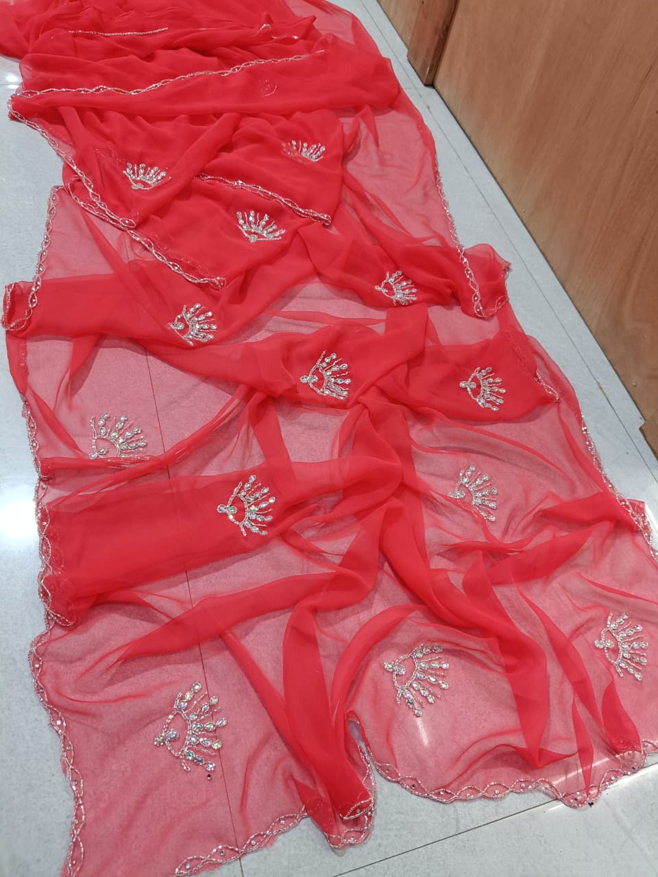 New Designer Georgette Saree with Classic Hand work by pcd