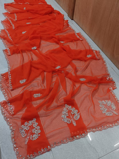 New Elegant Pure Georgette Saree with Handcrafted Tublight work by pcd